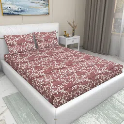 Aura Brown & White Floral 220 TC King Bedsheet with 2 Pillow Covers-image-60