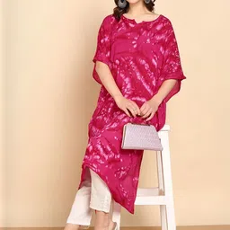 Chandbaali Women Tie and Dye Printed Short Sleeves Round Neck Kaftan Kurti image 3