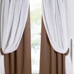 BFAM Brown & White 2 Pieces Black Out Long Door Curtain-image-75