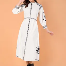 VASVI Floral Embroidered Puff Sleeve A-Line Midi Dress-image-65
