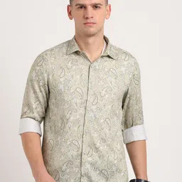 Turtle Men Classic Fit Spread Collar Ethnic Motifs Printed Cotton Casual Shirt-picture-21