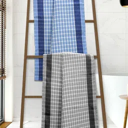 Athom Living Blue & Grey 2 Printed Cotton 210 GSM Bath Towel-image-98
