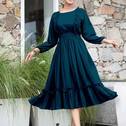 Raiyani Enterprise Women Puff Sleeves Fit & Flare Dress-image-40