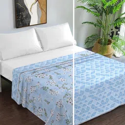 KLOTTHE Pack Of 2 Blue Floral AC Room 150 GSM Cotton Blend Double Bed Dohar-picture-30