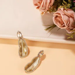 corsica DressBerry Gold-Plated Artificial Stones Studded Leaf Shaped Drop Earrings-picture-25