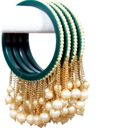 Align Set Of 4 Gold Plated Pearls Beaded Latkan Bangles-picture-11