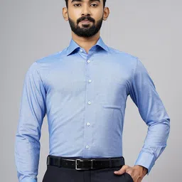 JADE BLUE Men Cutaway Collar Solid Cotton Slim Fit Formal Shirt-image-34