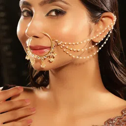 Priyaasi Gold-Plated Kundan & Pearl Layered Ring Nosepin image 1