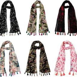 xmsfashion Printed Chiffon Women Multicolor Stole, Scarf, Fancy Scarf-picture-27