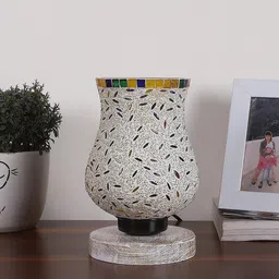 Devansh White & Red Mosaic Design Glass Shade Table Lamp image 3