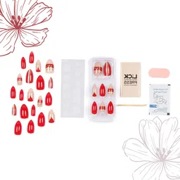 LICK 28 Pcs Glossy Long Glitter & Stone Fake nails-Artificial Nails-Press On Nails - Red image 2