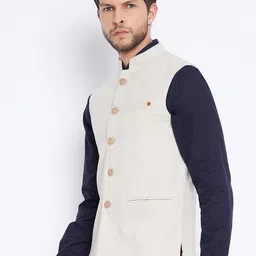 Crimsoune Club Men Beige Checked Nehru Jacket image 4