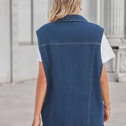 StyleCast Blue Geometric Printed Spread Collar Denim Jacket image 2