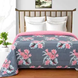 florida Blue Microfiber Floral 180 GSM Double Size Reversible Comforter-picture-34