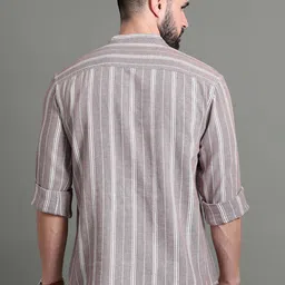 HERE&NOW Striped Mandarin Collar Long Sleeves Cotton A-Line Kurta image 2