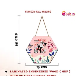 SAF Light Pink & White Love Couple Hexagon Design Wooden Wall Hanging With Zardoori String image 4