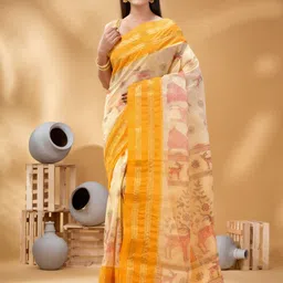 DESH BIDESH Ethnic Motifs Printed Zari Pure Cotton Taant Saree image 4