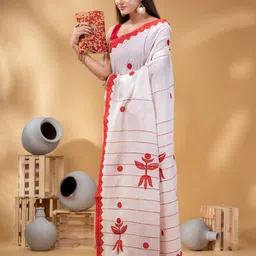 DESH BIDESH Geometric Woven Design Pure Cotton Taant Saree image 4