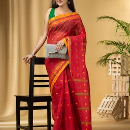 DESH BIDESH Ethnic Motifs Woven Design Pure Cotton Taant Saree image 4
