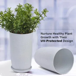 kuber industries Marble Emerald Flower Pot for Home & Garden with Tray|18 Inch|Pack of 2|White Plant Container Set image 5