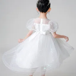 INCLUD Girls Self Design Round Neck Puff Sleeves Fit & Flare Dress image 4