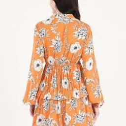 By The Bay Floral Printed Mandarin Collar Puff Sleeves Gathered Tiered Fit & Flare Dress image 4