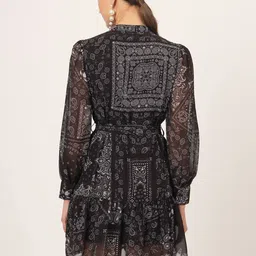 Beatnik Black Floral Print Fit & Flare Dress image 3