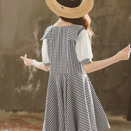 StyleCast Girls Checked Square Neck Puff Sleeves Flared Hem Fit & Flare Dress image 5