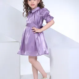 Peppermint Girls Puff Sleeves Satin Fit & Flare Dress image 4