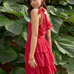 RARE Self Design One Shoulder Layered Fit & Flare Dress image 4