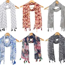 riddle needle Floral Print Chiffon Women Multicolor Scarf, Fancy Scarf, Stole-picture-25