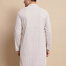 Anouk Beige & White Ethnic Motifs Embroidered Pure Cotton Kurta image 3