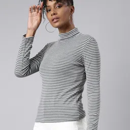 SHOWOFF Striped Printed High Neck Long Sleeves Casual Top image 4