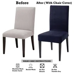 HOKIPO Blue Set Of 4 Stretchable Dining Chair Elastic Slip Covers image 5