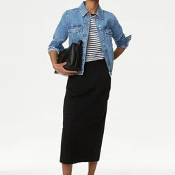 Marks & Spencer Women Longline Denim Jacket with Patchwork image 4