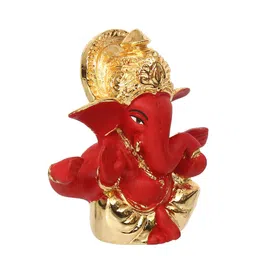 eCraftIndia Red & Gold-Toned Handcrafted Mukut Ganesha Decorative Showpiece image 5