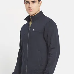 Octave Men Navy Blue Solid Fleece Front-Open Sweatshirt image 4