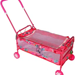 steeloart Baby Pink Bassinet, Cradle and stroller with mosquito Net Pink image 3