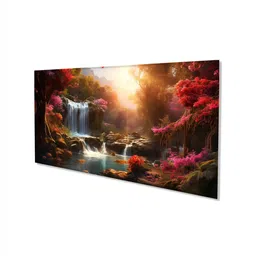 nestroots Canvas Framed Enchanted Forest Waterfall Pink Serenity Wall Painting(18X36 Inch) image 3