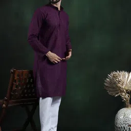 SOJANYA Men Embroidered Regular Thread Work Pure Cotton Kurta with Churidar image 2