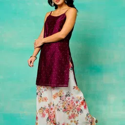 Anouk Women Purple Floral Printed Regular Chanderi Silk Kurta with Palazzos & With Dupatta-image-35
