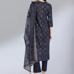 MADHURAM Women Navy Blue Ethnic Motifs Printed Angrakha Kurta with Trousers & With Dupatta image 4