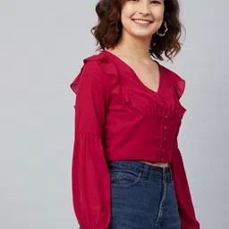 rare Casual Regular Sleeves Printed Women Red Top image 3