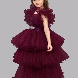 Pink Chick Girls Flutter Sleeves Layered Net Maxi Dress image 2