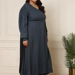 DEEBACO Plus Size V-Neck Puff Sleeve Maxi Dress image 4