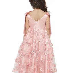 TIC TAC TOE Girls Peach-Coloured Floral Feather Maxi Dress image 5