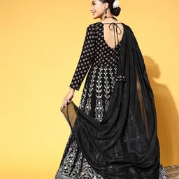 PANIT Ethnic Motifs Printed Fit & Flare Maxi Ethnic Dress With Dupatta image 4