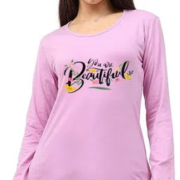 vylo Women Printed Round Neck Cotton Blend Purple T-Shirt-picture-13