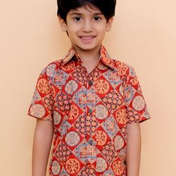 The Mom Store Boys Spread Collar Ethnic Motifs Printed Cotton Casual Shirt-picture-4