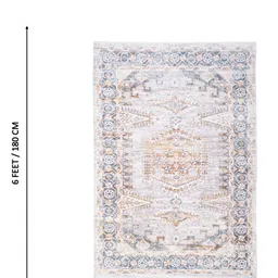 THEGASBH Cream Geometric Printed Cotton Carpet image 2